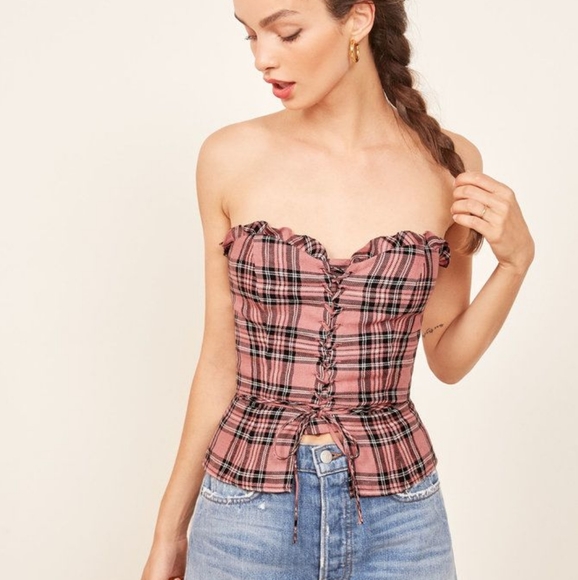 Reformation Tops - Reformation Catania plaid bustier corset top
